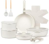 Carl Schmidt Sohn Koch Systeme Cs 17-Piece White Non-Stick Cookware Set, Detachable Handles, Space-Saving Pots & Pans, Induction Hob Safe