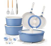 Carl Schmidt Sohn Koch Systeme Cs 19-Piece Blue Ceramic Pots And Pans Set - Detachable Handle Space-Saving Cookware, Induction & Dishwasher Safe