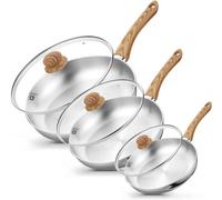 Carl Schmidt Sohn Koch Systeme Cs Stainless Steel Frying Pan Set With Glass Lids, 20/26/30Cm 8/10/12In, Silver