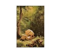 Carl Spitzweg Works《The Painter in A Forest Clearing, Lying Under An Umbrella 1850》Printing Posters Premium Canvas Print Wall Paintings Stylish Room Decor for Indoor Home Space 12x18inch(30x45cm)