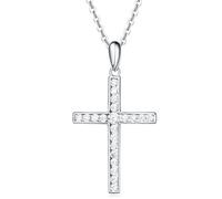 Carleen Cross Necklace for Women, 925 Sterling Silver White Gold Plated Plain Cross Pendant Necklace Christmas Jewellery Gift for Women and Girls, Chain Length: 16 + 2 Inch