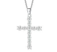 Carleen Women Cross Necklace Pendant 925 Sterling Silver White Gold Plated Cross Necklace with Cubic Zirconia Rhinestone Jewellery for Women and Girls, Faith Hope Love