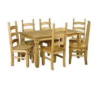 carlen wooden dining table with 6 chairs in distressed oak