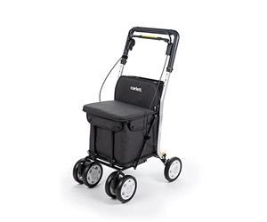 Carlett - Lett800 Comfort Move | Foldable Shopping Trolley | With 4 Wheels and Seat | Class I Approved Medical Device | Removable Bag 29L/15kg | Storage Tray | Black.