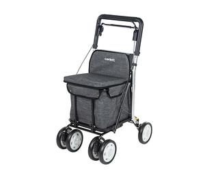 Carlett - Lett800 Comfort Move | Foldable Shopping Trolley | With 4 Wheels and Seat | Class I Approved Medical Device | Removable Bag 29L/15kg | Storage Tray | Grey.