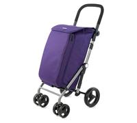 Carlett Lite Duo Lett430 4-Wheel Foldable Shopping Trolley with Adjustable Handlebars and Safety Brake, 48 Litre Expandable Bag, 10 Litre Thermal Bag, Purple