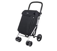 Carlett - Lite Duo Lett470 | Shopping Cart | Foldable Supermarket Trolley | 4 Wheels | Adjustable Handlebar and Safety Brake | Expandable Bag 58L | Thermal Bag 12L | Black