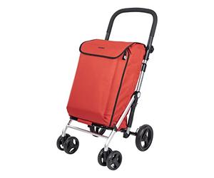 Carlett - Lite Duo Lett470 | Shopping Cart | Foldable Supermarket Trolley | 4 Wheels | Adjustable Handlebar and Safety Brake | Expandable Bag 58L | Thermal Bag 12L | Red