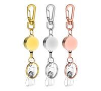 Carlgelrag 3 Piece Retractable Badge Reel, Gold & Silver & Rose Gold Heavy Duty Retractable Keyring Chain Carabiner Keychain Belt Clip ID Badge Holder