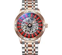 CARLIEN Men's Automatic Game Watch with Skeleton Hollow Mechanical Waterproof Luminous Stainless Steel Bracelet Automatic Casualty Roulette Business Casual