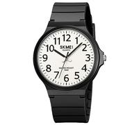 CARLIEN Mens Sport Simple Arabic Numerals 50M Waterproof Quartz Analog Watch Minimalist Dial Big Face 3-Hand TPU Black Strap Fashion Casual Fashion Wristwatch, Black White, Sport, Simple, Casual,