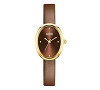 CARLIEN Vintage Minimalist Oval Dial Analog Quartz Watch for Women - 7.6MM Slim Leather Band - Elegant Dress Bracelet Waterproof Wristwatch - Gift for Her, Deep Brown, Fashion, Simple, Elegant
