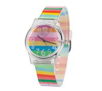 CARLIEN Womens Cute Jelly Rainbow Striped Fun Easy to Read Quartz Watches Clear Transparent Case Waterproof Colorful Casual Wristwatch for Women