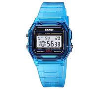 CARLIEN Womens Digital Multifunction EL Light Fashion Sport Watch Water Resistant Transparent Case Alarm Stopwatch Back Light Date Calendar W isplay TPU Strap Lightweight Ladies Wristwatch, Blue