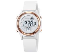 CARLIEN Womens Digital Watches LED Screen Silicone Strap Watch Military Multifunction Waterproof Alarm Stopwatch LED Backlight Outdoor Sports Watch, D White Rose gold, Fashion