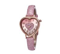 CARLIEN Womens Elegant Sparkle Pink Heart Shape Vintage Bracelet Analog Watch for Man Women Easy Reader Cute Simple Design Leather Strap Bracelet Wristwatch