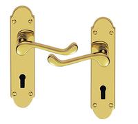 Carlisle Brass Oakley DL168 Lever Lock Door Handles (Pair) Solid Brass Victorian Scroll 10 Year Mech Warranty Fire Rated Easy Maintain Lacquered Finish 170x42mm Mortice Lock