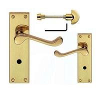 Carlisle Brass - Victorian Scroll Door Handles Bathroom Lock Set for Internal Bathroom and Bedroom Doors 155x40mm Backplate (Polished Brass)