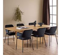 carlisle oak wooden dining table with laconia 6 chairs in black