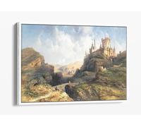 Carlo Bossoli - Travellers on the castle road Canvas Floater Frame Print Picture Art - White Frame 30 inch wide x 20 inch high
