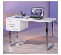 carlo high gloss computer desk in white with chrome legs
