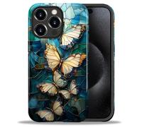 CARLOCA Case for iPhone 15 Pro Max,Pretty Butterfly Stained Glass Mosaic Design Hybrid Dual Protection Soft TPU Hard PC Shockproof Anti-Scratch Cover Men Women Stylish Protective Phone Case