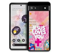 CARLOCA Compatible with Google Pixel 6A Case,Fashion Graphic Design Shockproof Anti-Scratch Drop Protection Case for Google Pixel 6A Pink Preppy Collage Jesus Loves You Cases