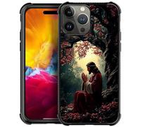 CARLOCA Compatible with iPhone 15 Pro Case for Girls Boys Hard Shell Shockproof Protection TPU Non Slip for iPhone 15 Pro Fashion Pattern Jesus Praying God Red Flowers Tree