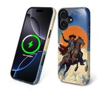 CARLOCA Compatible with iPhone 16 Cases 2-in-1 Glossy Silicone Hard Pc for MagSafe Provides Comprehensive Protection for iPhone 16 with Cowboy Running Cool Pose Design