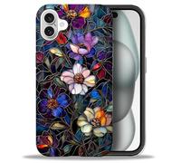 CARLOCA Compatible with iPhone 16 Full Body Matte Case for Girl Boy Hard Shell Shockproof for iPhone 16 Fashion Pattern Dark Stained Glass Art Colorful Flowers Leaves