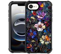 CARLOCA Compatible with iPhone 16e Case for Girls Boys Hard Shell Shockproof Protection TPU Non Slip for iPhone 16e Fashion Pattern Colorful Flowers Leaves Dark Stained Glass Art