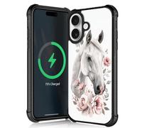 CARLOCA Compatible with iPhone 17 Case,for MagSafe Girl Fashion Graphic Design Shockproof Anti-Scratch Drop Protection Case for iPhone 17 White Horse Pink Flower Cases