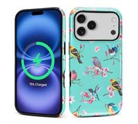 CARLOCA Compatible with iPhone 17 Pro Cases 2-in-1 Glossy Silicone Hard Pc for MagSafe Provides Comprehensive Protection for iPhone 17 Pro with Branches Sing The Birds Flutter Their Wings Design