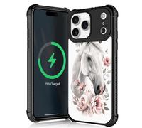 CARLOCA Compatible with iPhone 17 Pro Max Case,for MagSafe Girl Fashion Graphic Design Shockproof Anti-Scratch Drop Protection Case for iPhone 17 Pro Max White Horse Pink Flower Cases