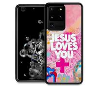 CARLOCA Compatible with Samsung Galaxy S20 Ultra Case,Fashion Graphic Design Shockproof Anti-Scratch Drop Protection Case for Samsung Galaxy S20 Ultra Pink Preppy Collage Jesus Loves You Cases