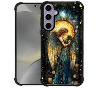 CARLOCA Compatible with Samsung Galaxy S24 S25 Case Design for Girl Shockproof Anti-Scratch Hard PC Back Case Esthetics Fashion Pattern Golden Stained Glass Wings Angel