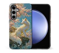 CARLOCA Compatible with Samsung Galaxy S25 FE Full Body Protective Glossy Case for Girl Boy Shockproof Esthetics Pattern Dreamy White Golden Fox Cherry Blossoms