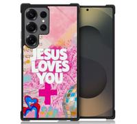 CARLOCA Compatible with Samsung Galaxy S25 Ultra Case,Fashion Graphic Design Shockproof Anti-Scratch Drop Protection Case for Samsung Galaxy S25 Ultra Pink Preppy Collage Jesus Loves You Cases