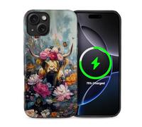 CARLOCA for iPhone 13 14 Compatible with Magsafe Full Body Protective Glossy Case for Girl Boy Shockproof Magnetic Charge Esthetics Pattern Rococo Art Colorful Highland Cow Flowers Butterfly