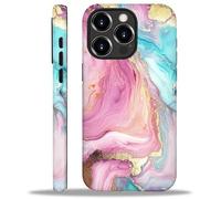 CARLOCA for iPhone 13 14 Compatible with Magsafe Full Body Protective Glossy Case, for Girl Boy Shockproof Magnetic Charge Esthetics Pattern Marble Art Pink Teal Golden Lines