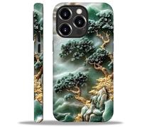 CARLOCA for iPhone 14 Pro Max Compatible with Magsafe Full Body Protective Glossy Case, for Girl Boy Shockproof Magnetic Charge Esthetics Pattern Green Marble Texture Golden Tree Mountains
