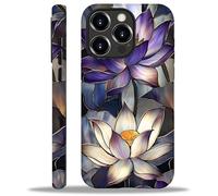 CARLOCA for iPhone 15 Compatible with Magsafe Full Body Protective Glossy Case, for Girl Boy Shockproof Magnetic Charge Esthetics Pattern Purple Lotus Flowers Stained Glass Golden