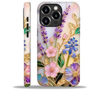CARLOCA for iPhone 15 Pro Max Compatible with Magsafe Full Body Protective Glossy Case, for Girl Boy Shockproof Magnetic Charge Esthetics Pattern Golden Lavender Flowers White Marble Stained Glass