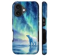 CARLOCA for iPhone 16 Compatible with Magsafe Full Body Hybrid 2 Layer Matte Case Hard Shell Silicone Protective Case Pattern Dreamy Starry Sky Aurora White Polar Bear Ice