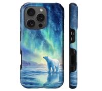 CARLOCA for iPhone 16 Pro Compatible with Magsafe Full Body Hybrid 2 Layer Matte Case Hard Shell Silicone Protective Case Pattern Dreamy Starry Sky Aurora White Polar Bear Ice