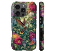 CARLOCA for iPhone 16 Pro Max Compatible with Magsafe Full Body Protective Case for Girl Boy Shockproof Magnetic Charge Esthetics Pattern Elegant Flying Hummingbird Colorful Flowers