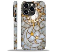 CARLOCA for iPhone 16 Pro Max Compatible with Magsafe Full Body Protective Glossy Case, for Girl Boy Shockproof Magnetic Charge Esthetics Pattern White Marble Golden Sun Moon Mosaic