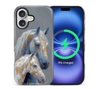 CARLOCA for iPhone 17 Compatible with Magsafe Full Body Protective Glossy Case for Girl Boy Shockproof Magnetic Charge Esthetics Pattern Fantasy Golden Foil Blue White Horse