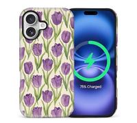 CARLOCA for iPhone 17 Compatible with Magsafe Full Body Protective Glossy Case for Girl Boy Shockproof Magnetic Charge Esthetics Pattern Retro Cream Purple Tulip Green Leaves