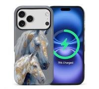 CARLOCA for iPhone 17 Pro Compatible with Magsafe Full Body Protective Glossy Case for Girl Boy Shockproof Magnetic Charge Esthetics Pattern Fantasy Golden Foil Blue White Horse